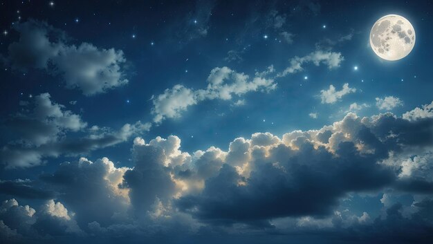 Enchanting Night Sky Full Moon Clouds and Stars by Peter Snow