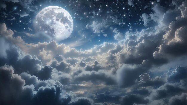 Enchanting Night Sky Full Moon Clouds and Stars by Peter Snow