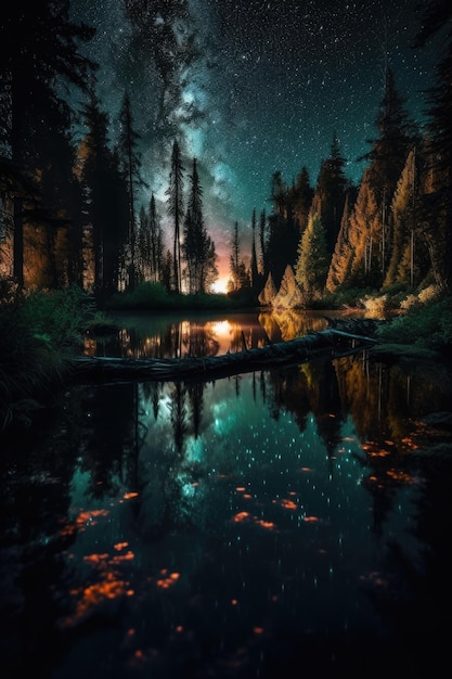 Enchanting Night View of a Serene Lake