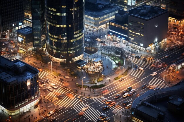 Photo enchanting nighttime crossroad a breathtaking aerial perspective of seoul's vibrant gangnam distric