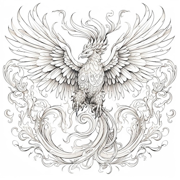 Enchanting Phoenix Outline Black and White Coloring Activity