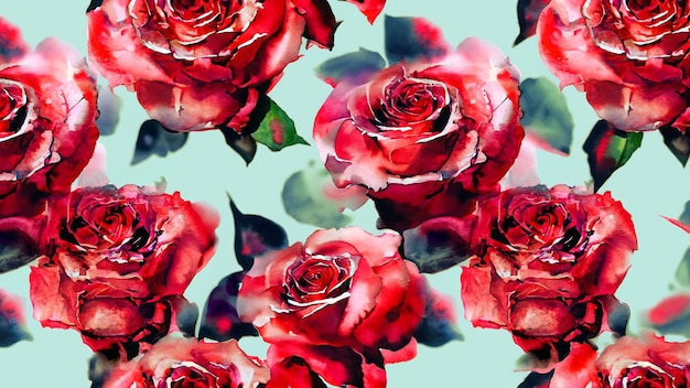 魅惑的な赤いバラの花水彩画のシームレスなパターンあなたの創造的なプロジェクトのための美しい花のアート 3