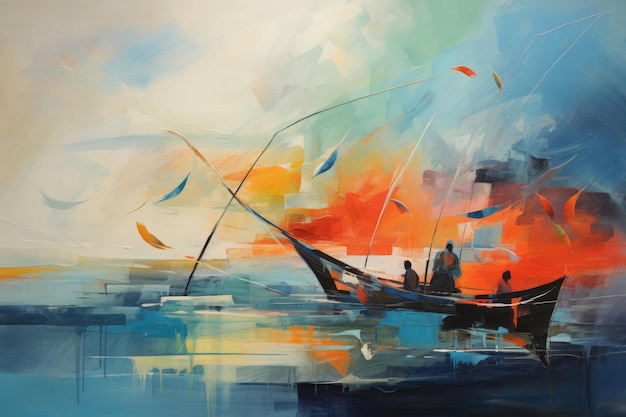 Enchanting Reflections Exploring an Abstract Seaside Beach Scene Through Sea Fishing