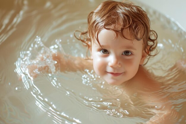 Photo enchanting ripples emerge as a child gleefully splashes in the bathwater