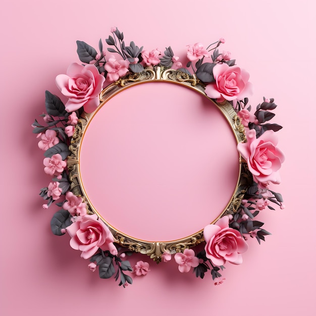 Enchanting round frames with pink background are perfect for decoration