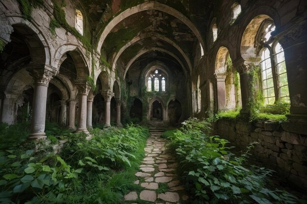 Foto affascinanti rovine coperte di natura