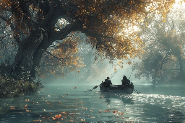 Enchanting scene with wizards Hobbiton and magical fish Cinematic lighting ILM quality 32K UHD
