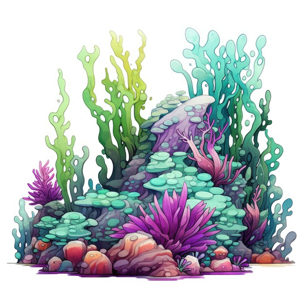 Enchanting Seascape A VibrantlyColored Cartoon Paradise with Seaweed and Rocks