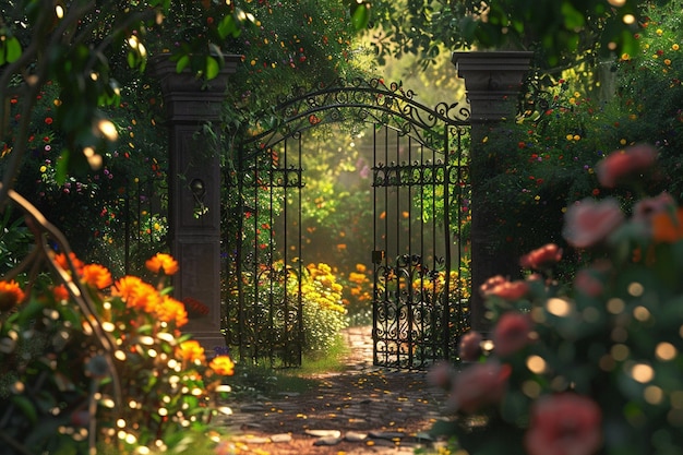 Enchanting secret garden hidden behind a gate