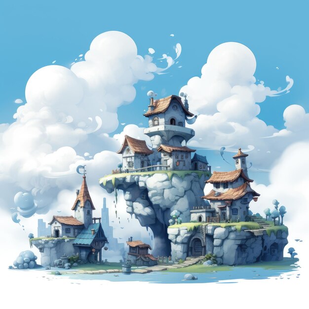 The Enchanting Sky Blue Village A Captivating Rayman LegendsStyle Concept Art with a Plain Blank C