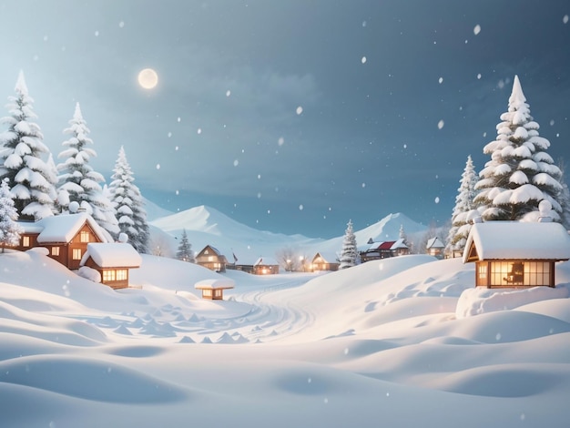 Enchanting Snowscapes 3D Render Christmas Images of Snowy Scenes as Background