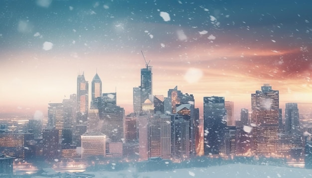 Photo enchanting snowy cityscape magical
