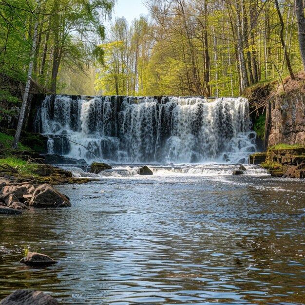 Enchanting Spring Waterfall in Lush Forest Setting