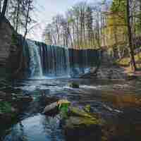 Photo enchanting spring waterfall in lush forest setting