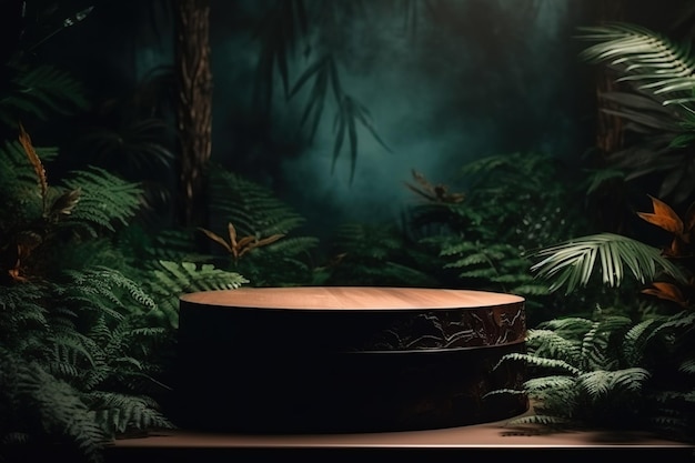 Photo enchanting stage foliage setting with tropical forest backdrop generative a