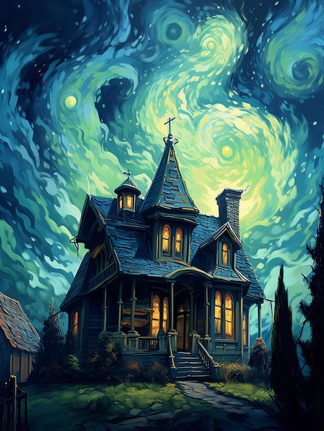 Enchanting Starry Night over Old House