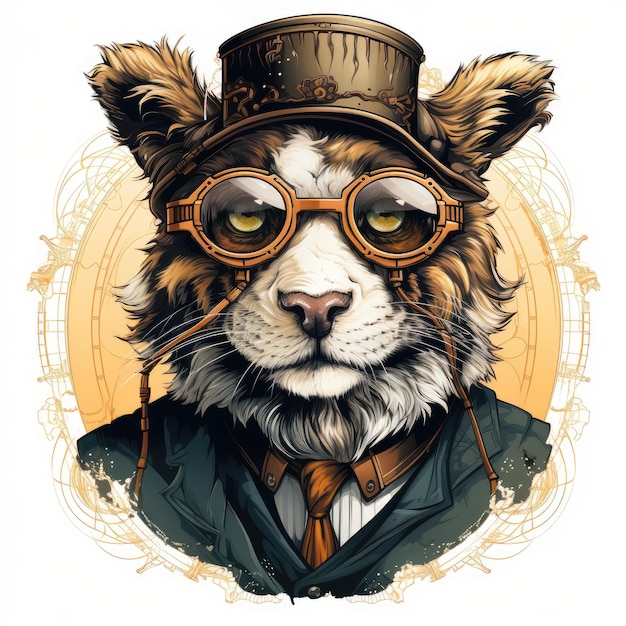 매혹적인 스팀펑크 동물원 동물 로고 프리스트를 상대로 스팀펑크 안경을 쓴 기발한 비전