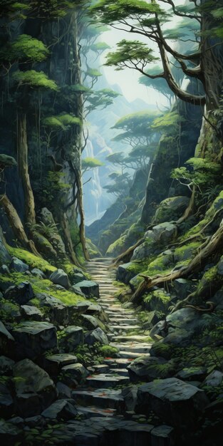 Photo enchanting stone path in a mystical forest mori kei fantasy art