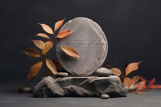 Enchanting Stone Podium Mockup Embracing Nature's Beauty in a Cosmetic Product Display