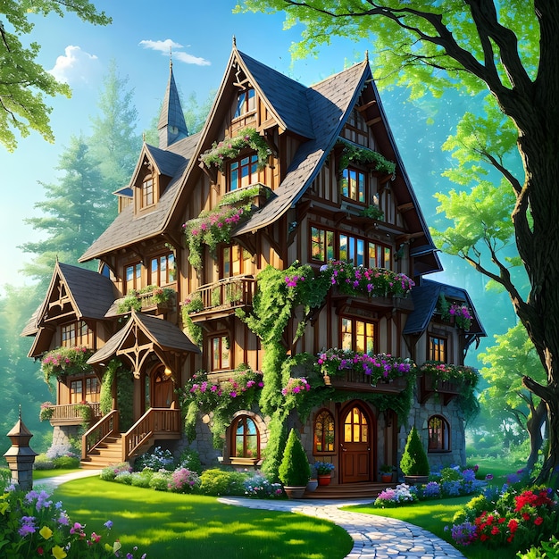 Фото Очаровательный летний дом, красивая природа, теплица.