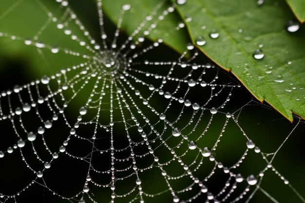 Photo the enchanting symmetry of raindrops on spider webs exploring geometric patterns in nature