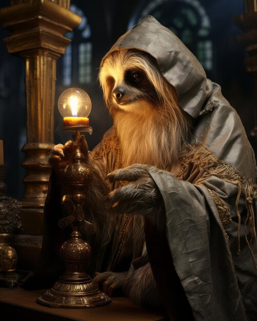 Photo the enchanting tale of the celestial sloth sorcerer guardians of dual realms