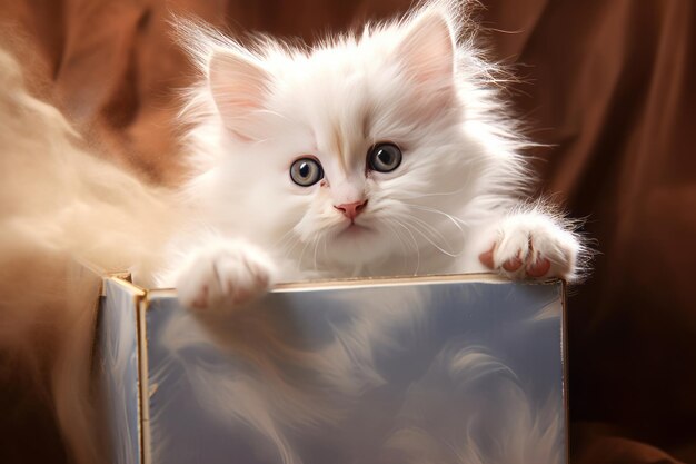 Photo the enchanting tale of a little white kitten in a box ar 32