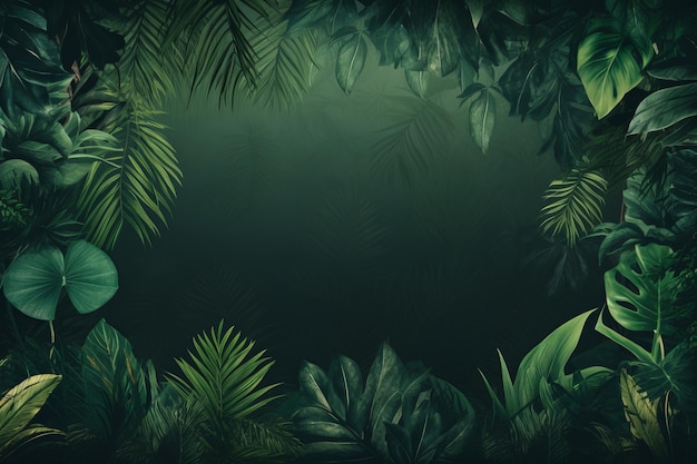 Enchanting Tropical Paradise A Captivating Jungle Border with Lush Tropical Leaves Offering a Scen