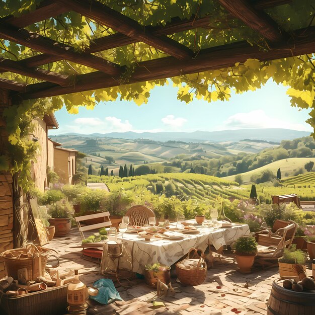 Photo enchanting tuscan patio sundrenched and vinecovered