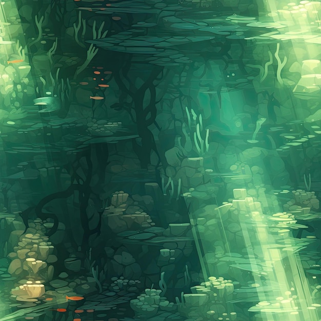 Enchanting underwater caves with sunlight beams