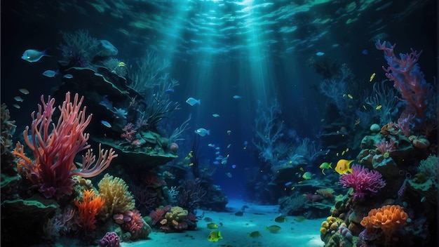 Enchanting Underwater Seascape with Sunlit Coral Reef