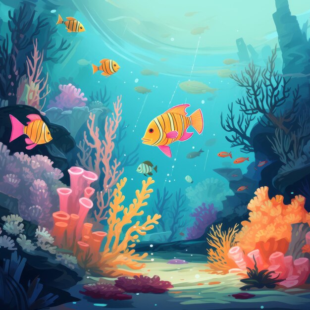 The Enchanting Underwater World Exploring Deep Sea Corals and Fish Through Cartoon Art