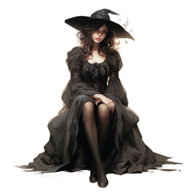 The Enchanting Victorian Halloween Witch A Haunting Delight on a White Isolated Background