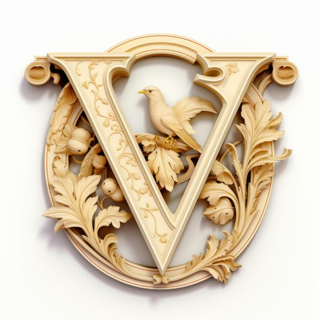 Photo the enchanting vine a delicate sparrow carved in light wood in art nouveau style