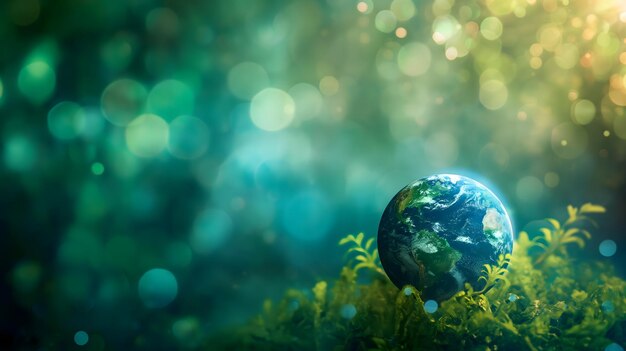 Photo enchanting vision of earth amidst sparkling lights and verdant foliage