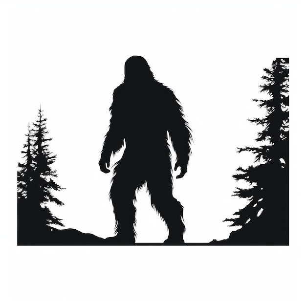 Enchanting Visual Majestic Black Bigfoot Silhouette Gracefully Strolling on White Background in Hig