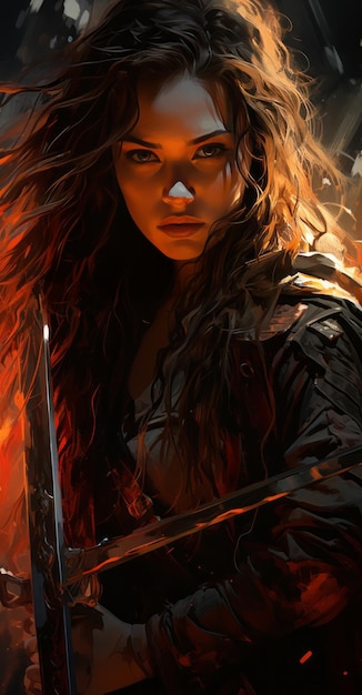 The Enchanting Warrior A Stunning Swordswoman Embracing Realism Pulp Comics and Celtic Art in a M