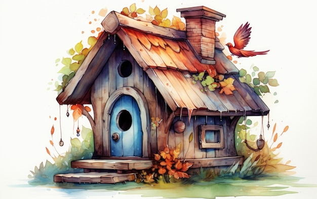 Enchanting Watercolor Birdhouse Art