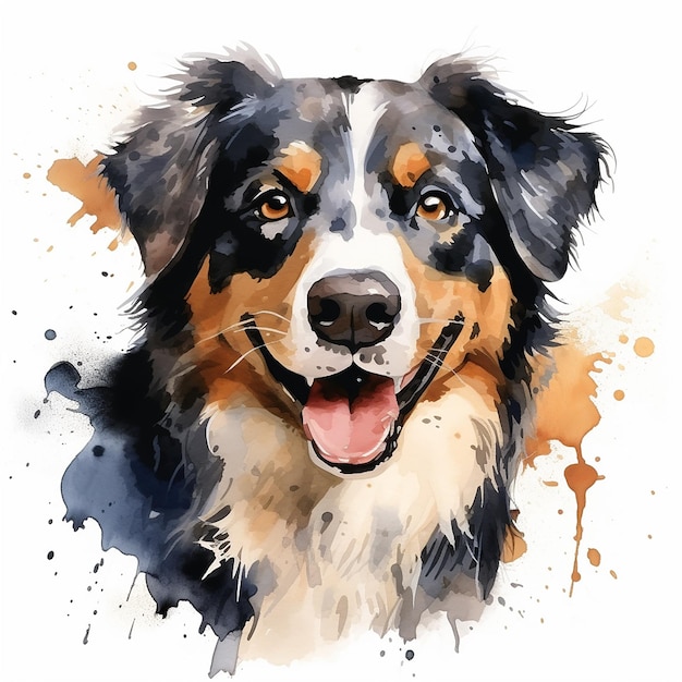 Enchanting Watercolor Dog Portrait Amidst Blank White Space