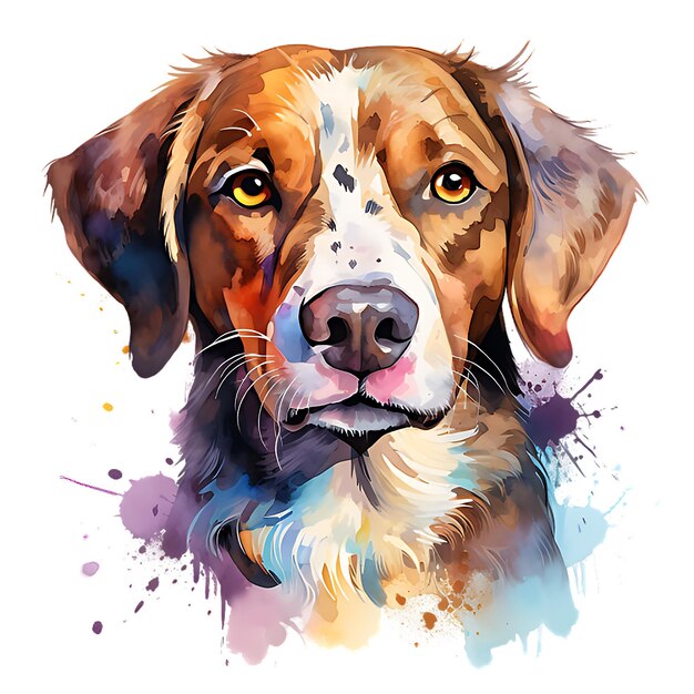 Enchanting Watercolor Dog Portrait Amidst Blank White Space