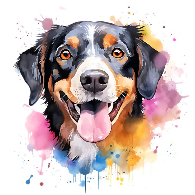 Enchanting Watercolor Dog Portrait Amidst Blank White Space