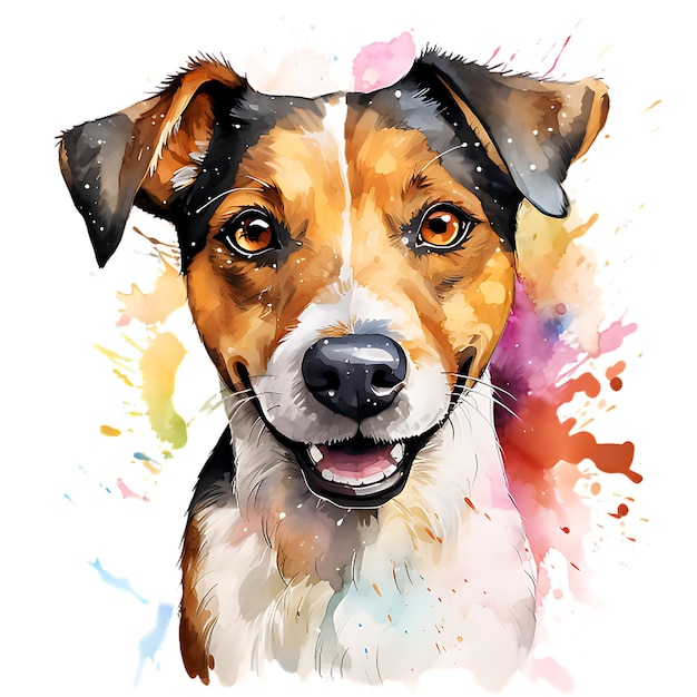 Enchanting Watercolor Dog Portrait Amidst Blank White Space