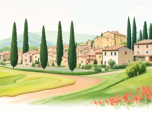 Foto incantevole acquerello pittura del paesaggio della toscana, in italia