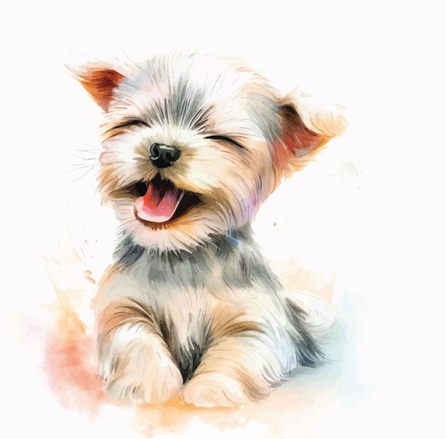 魅惑的な水彩画のヨークシャー テリア子犬の肖像画