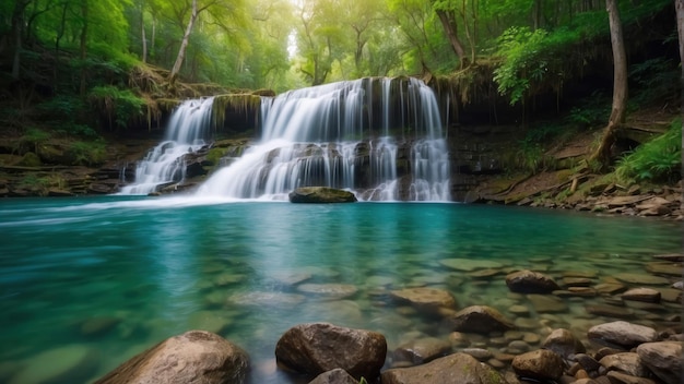 Enchanting waterfall in a lush green forest