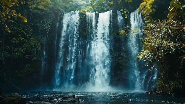 Enchanting Waterfall in Lush Rainforest Landscape