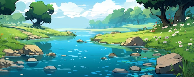 Photo enchanting waters a 2d game with miyazaki anime style and vector graphics