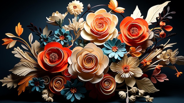 Enchanting Whirlwind 3D Abstract Clay Bouquet with Colorful Blossoms Paper Craft flowers and Lively