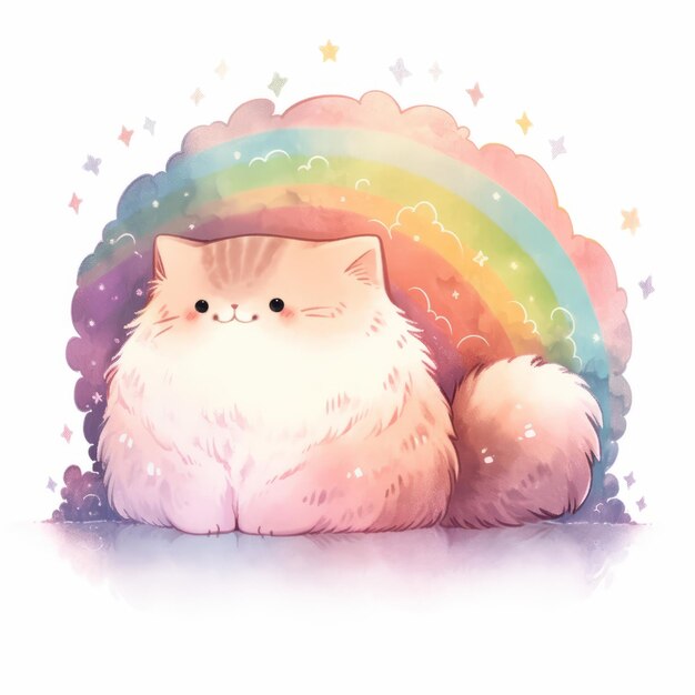 Photo enchanting whiskers a chubby norwegian forest cat basking in rainbow delight an homage to camilla