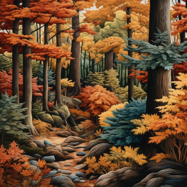 Enchanting wilderness a hyper realistic journey into fall season's forest patterns